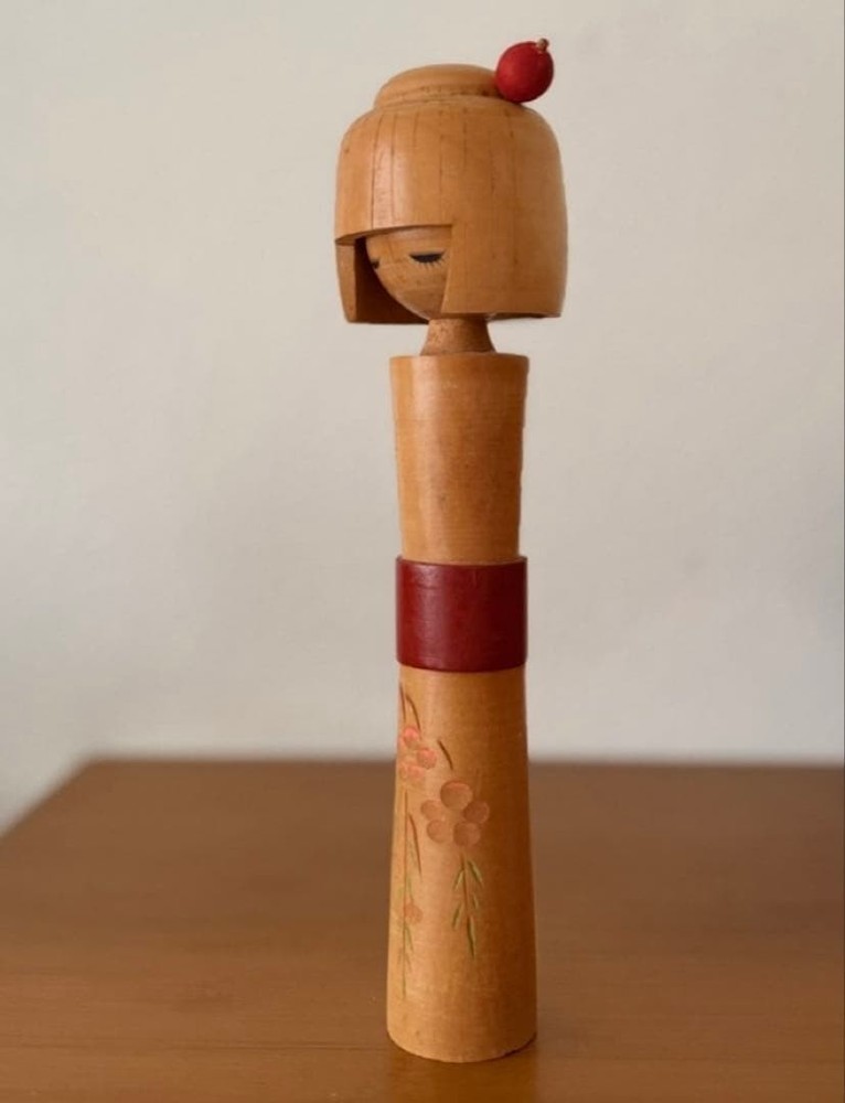 Miyagawa Kunio Kokeshi Doll 24cm Vintage Flower Pattern Japanese Art