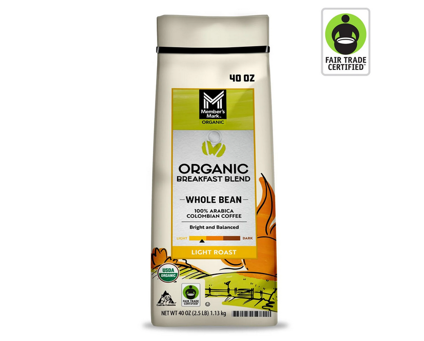 Member's Mark Organic Light Roast Whole Bean Coffee 40 oz Bag