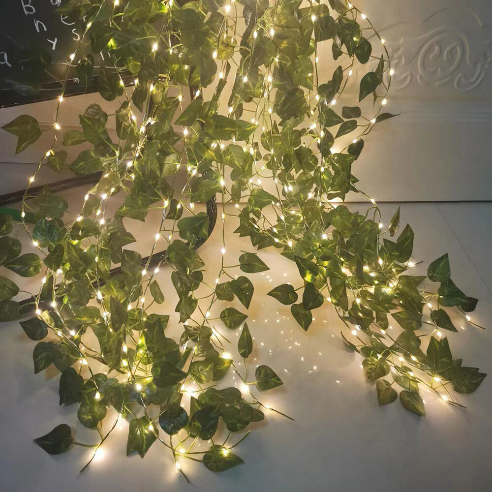 20LED Green Leaves String Lights Artificial Flower Garland Wedding Home Decor