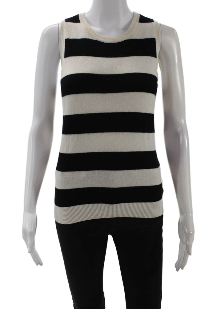 Joie, Women Black Striped Rayon Sleeveless Tank Crew Neck Basic Size XSFree Shipping in US $100+ Orders | $6.95 Orders Below