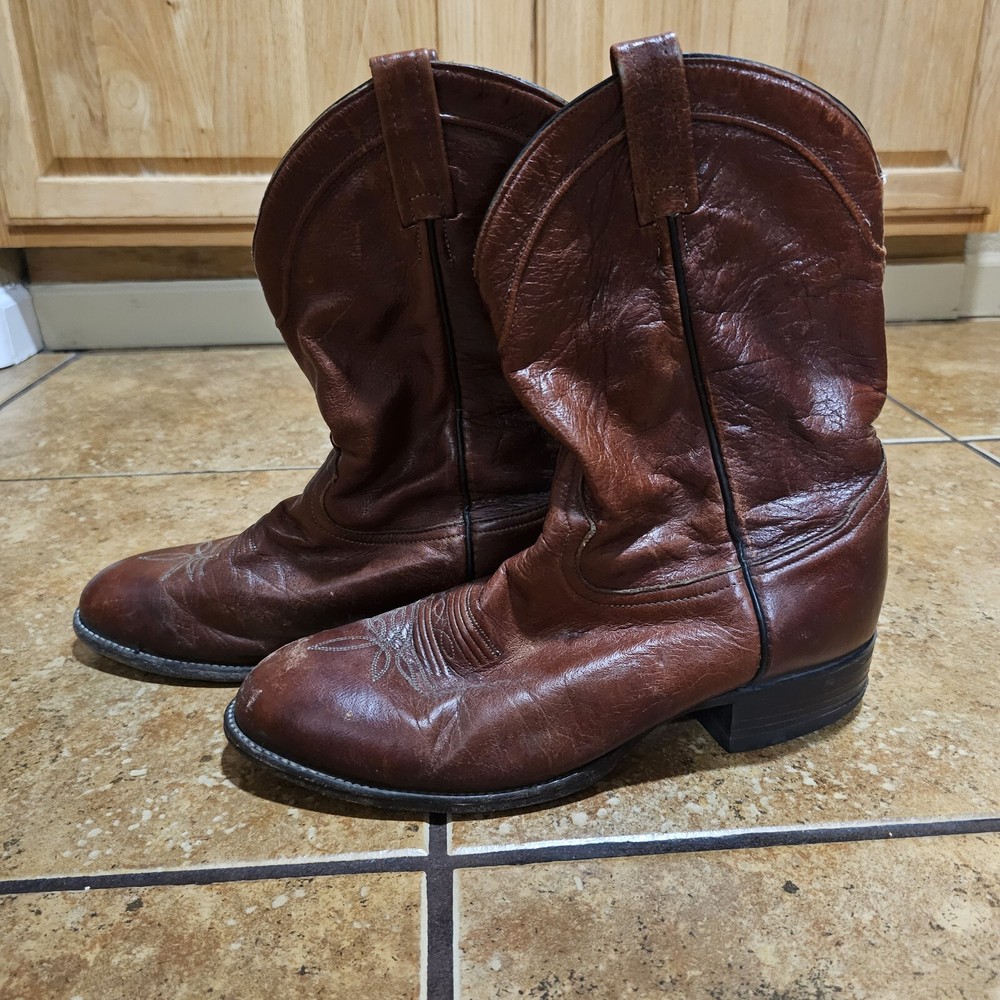 Vintage Tony Lama Cowboy Boots Size 10.5 D Leather Brown Ankle Western