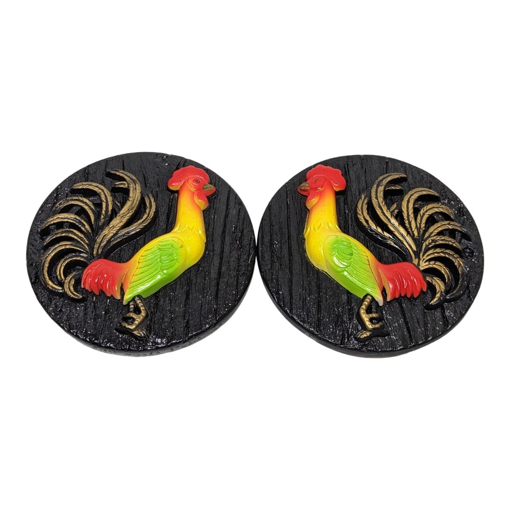 Vintage 1977 Miller Studio Chalkware Plaster Wall Art Black/Rooster Country Core