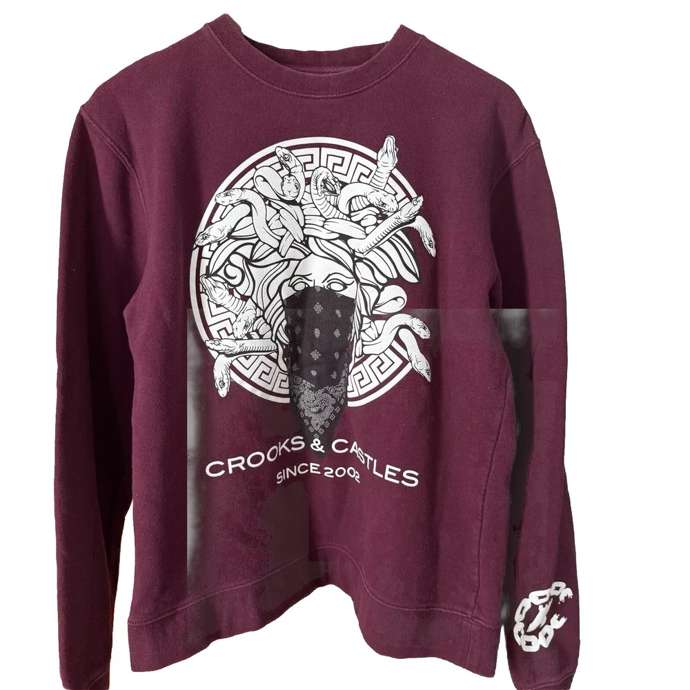 Crooks & Castles Long Sleeve Crew Neck Sweatshirt (Medusa) Men's Size Small