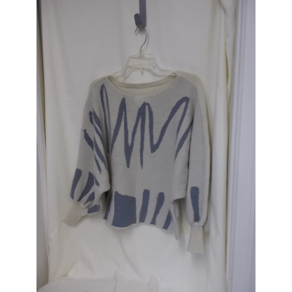 Shein Women Abstract Graphic Batwing Sleeve Sweater Cream Grey Boat Neck Medium-image