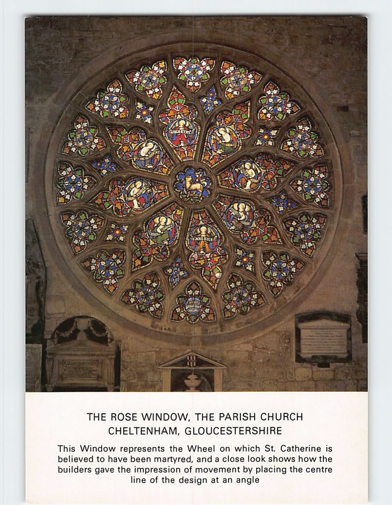 Postcard Rose Window St Mary's Church in Cheltenham Gloucestershire England