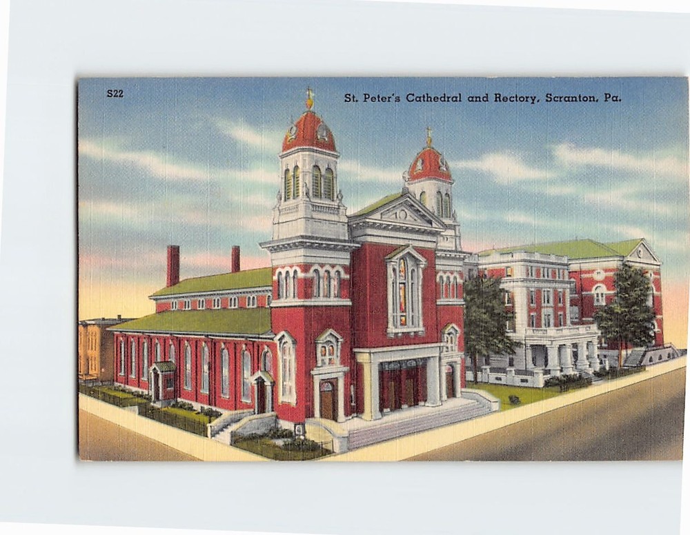 Postcard St. Peter's Cathedral & Rectory Scranton Pennsylvania USA