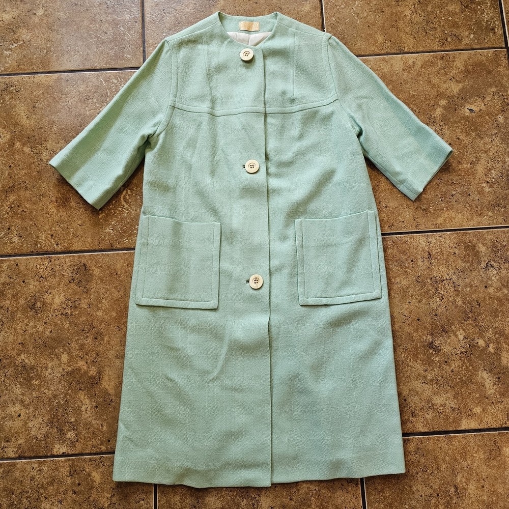 Vintage 60s 70s Pendleton Wool Trench Coat Womens Mod Button Up Classic Mint