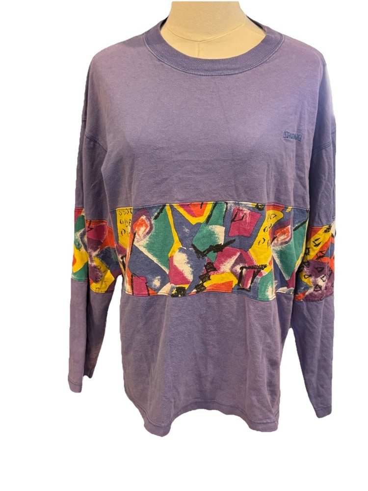 Spalding Purple Multicolor Abstract Colorblock Graphic Pullover T-Shirt Women L-image