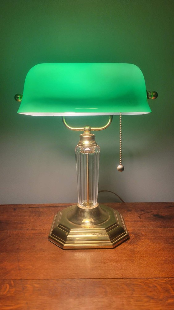 Bankers Lamp Green Glass Shade Lawyers Desk Lamp With Lucite