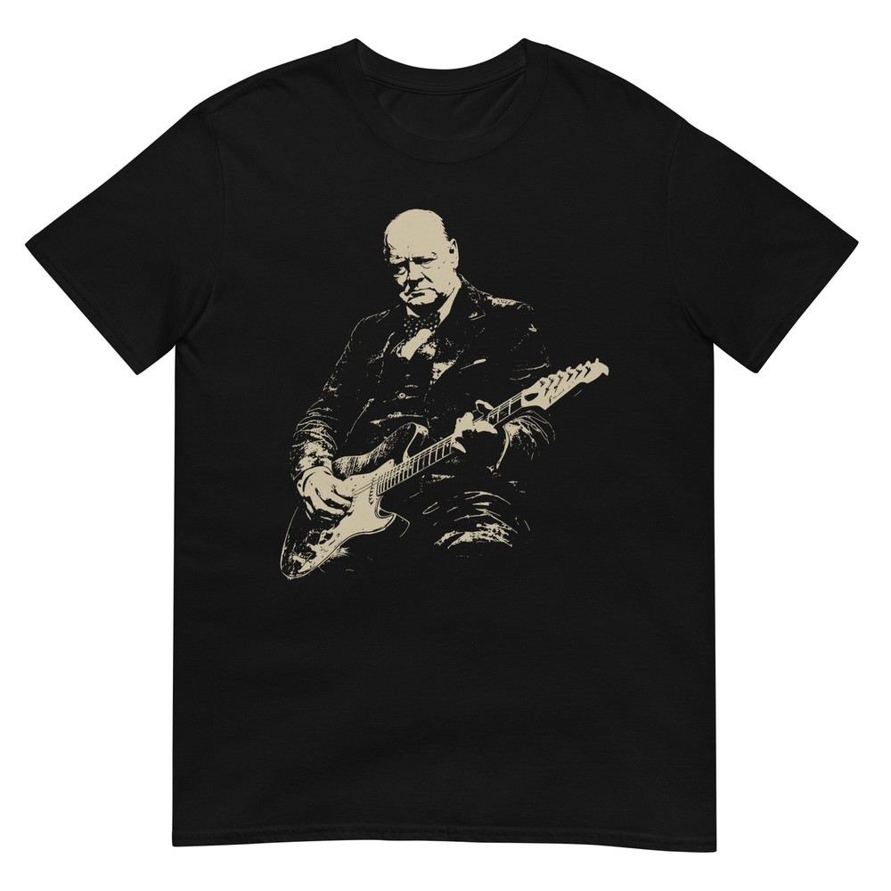 Winston Churchill Playing Electric Guitar Rocker Humor T-Shirt