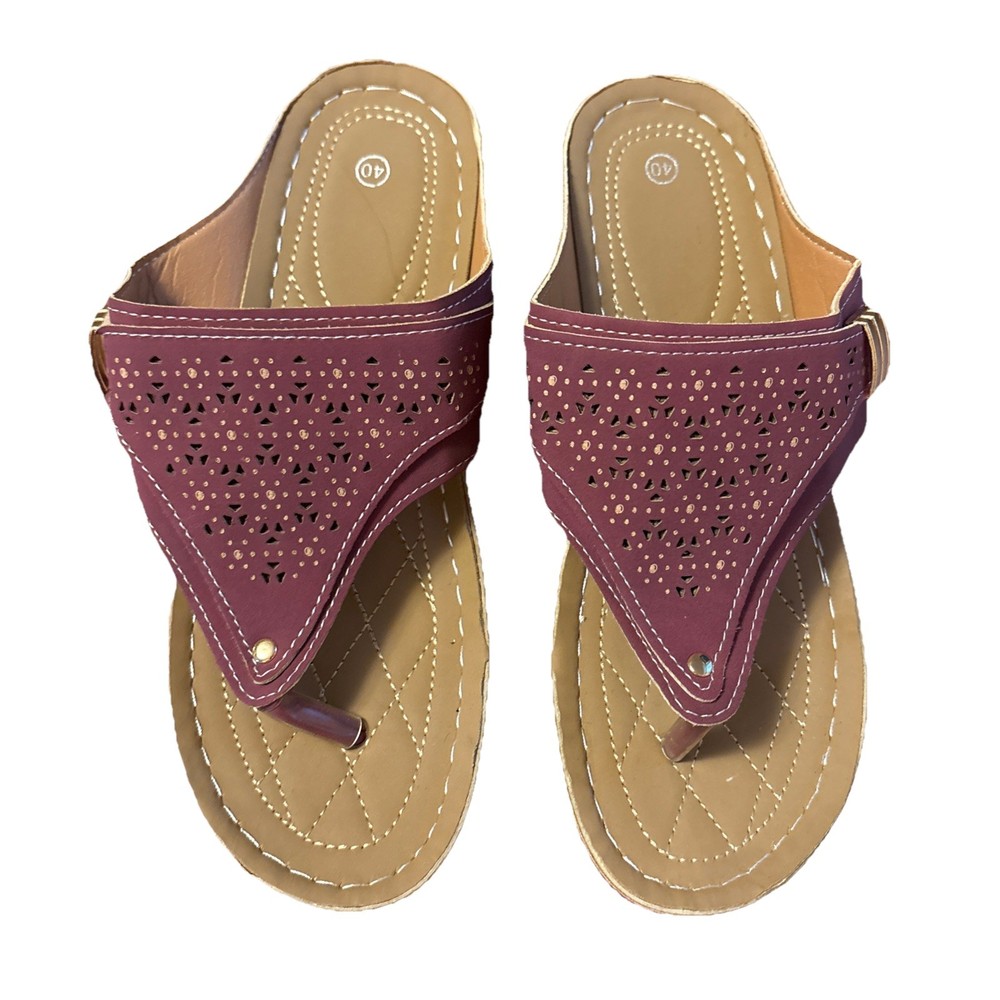 Purple Die Cut Wedge Heel Thong Sandal Lightweight Women's Size 40 US 8.5 NWOB