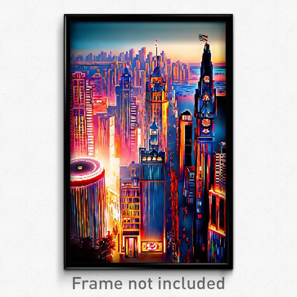 Pixel Art Poster - Elaborate Canadian City (8 Bit Psychedelic Video Game Print)
