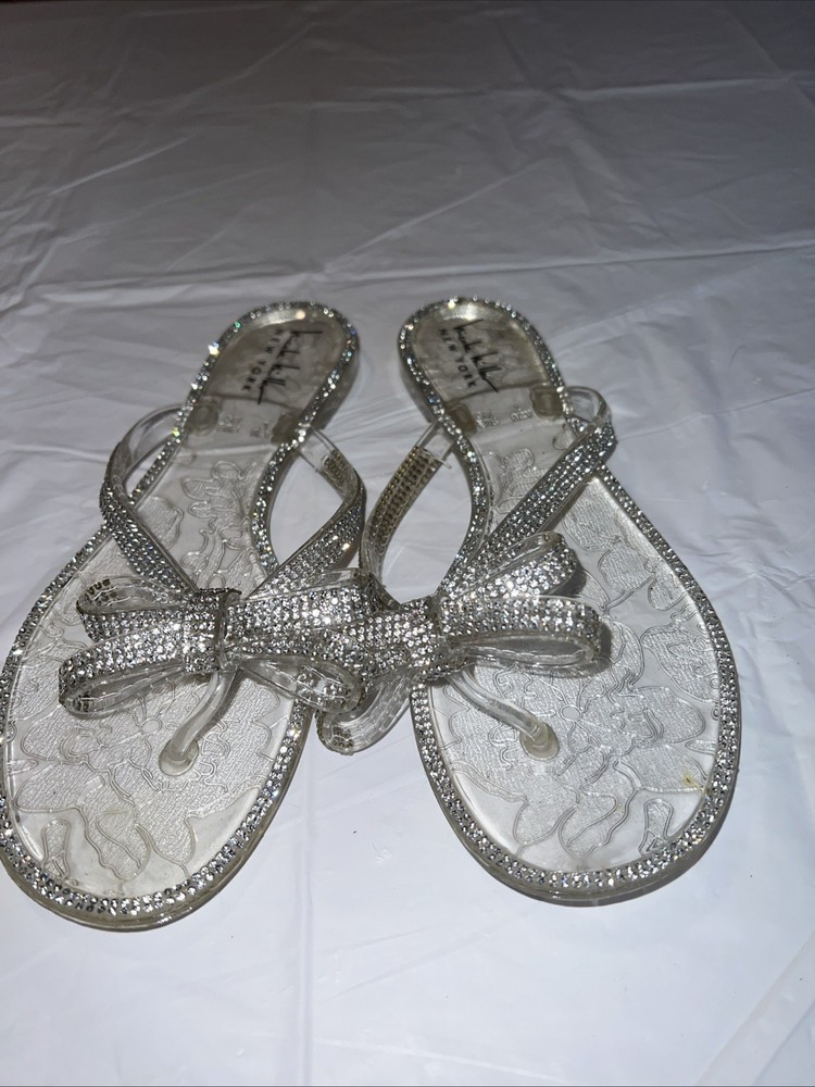 Nicole Miller Jelly Thong Sandal Women Jelly Size 7 Diamond Bow Slide flip flop