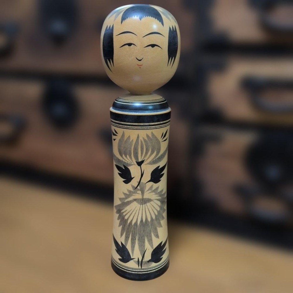 Showa Naruko Kokeshi Doll Ink Painting Kahiro Traditional Craft 25cm Collectible