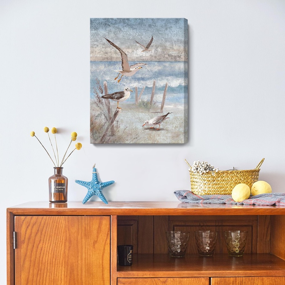 Beach Wall Art Bathroom Decor Ocean Theme Canvas Print Coastal Painting Perch...