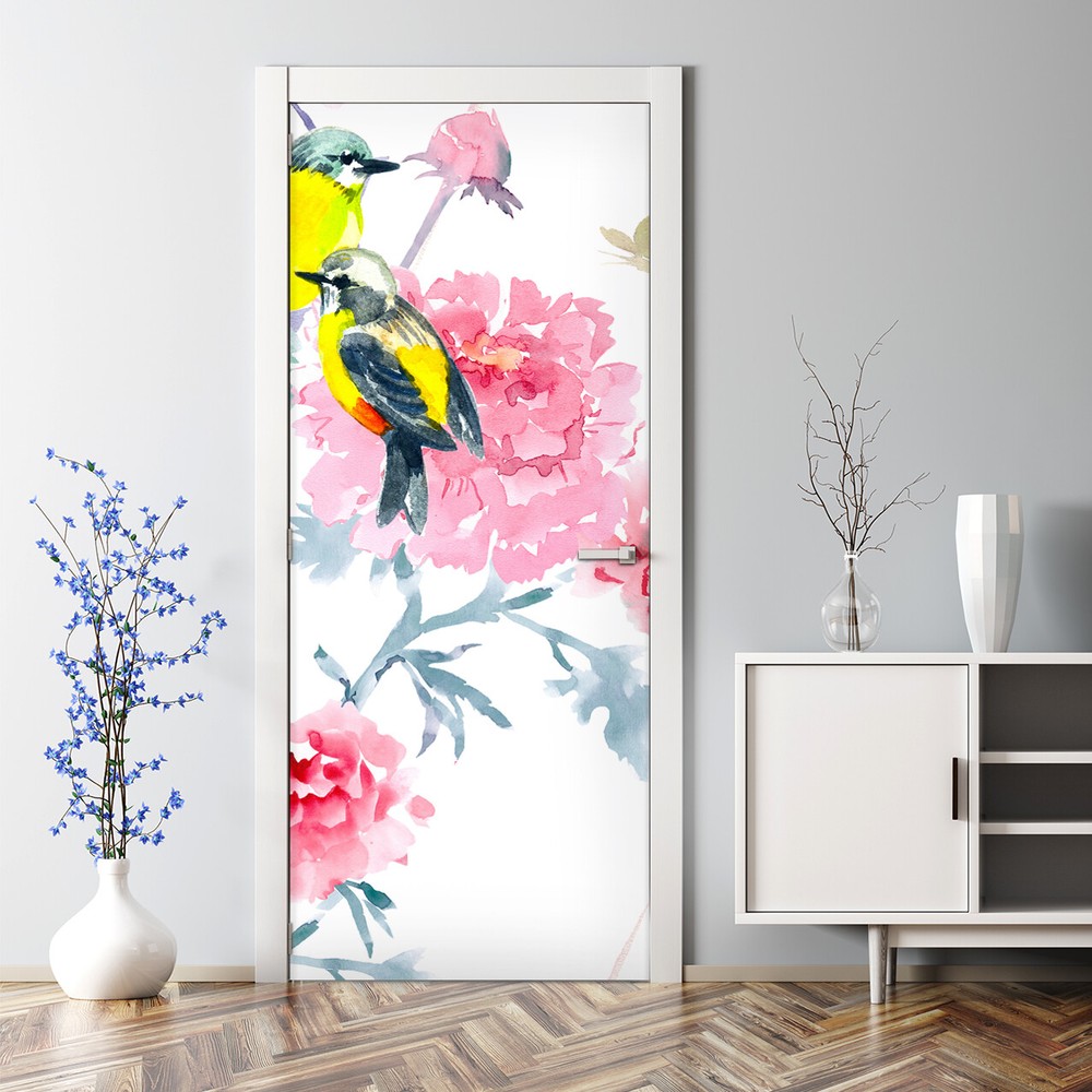 Colorful Birds and Flowers Forest Animal Self-Adhesive Door Decal