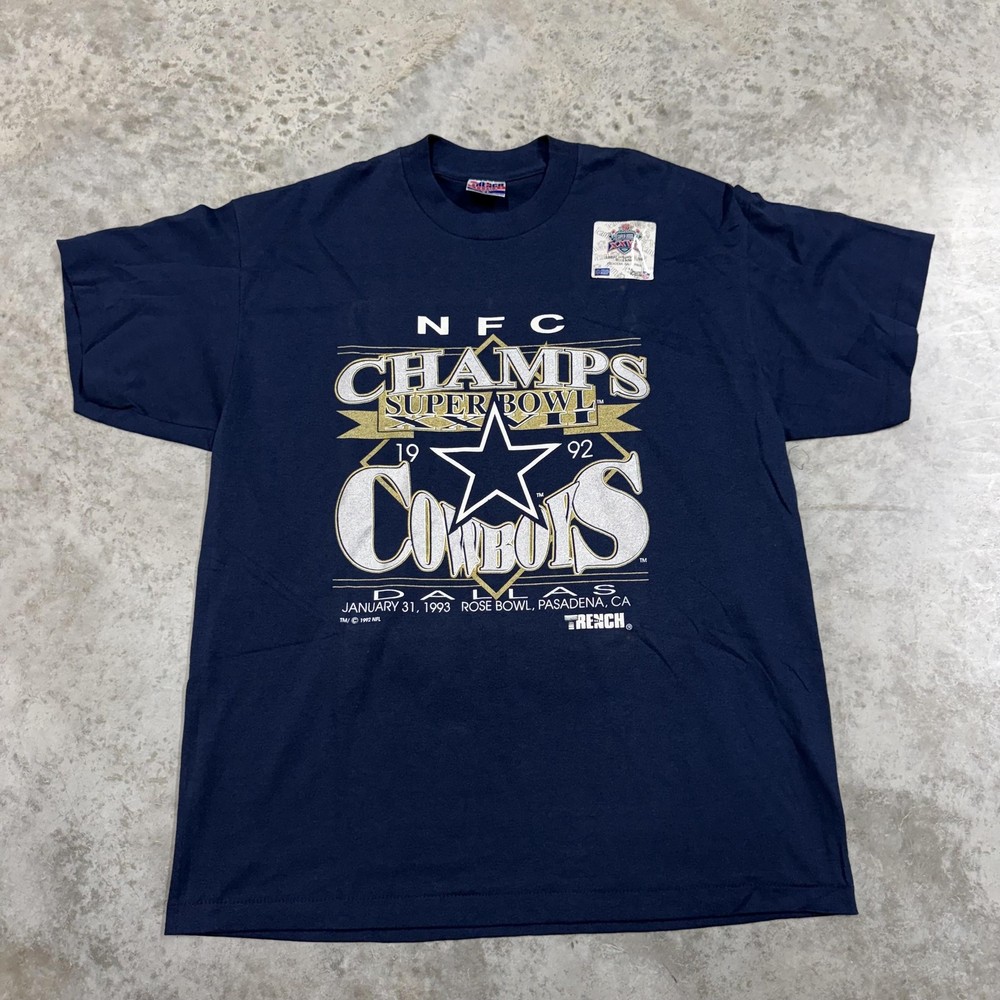 Vintage Dallas Cowboys Shirt Mens XL Blue NFC Champs Super Bowl Tee Trench 90s