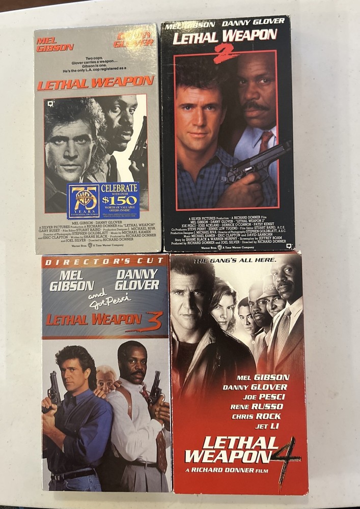 Lethal Weapon 1-4 VHS Lot of 4 (1987-1998) Mel Gibson, Danny Glover, Joe Pesci.