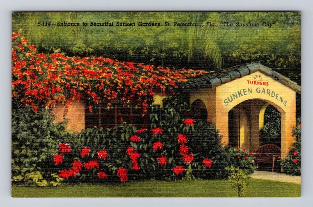 St Petersburg FL-Florida, Entrance To Beautiful Sunken Gardens Vintage Postcard
