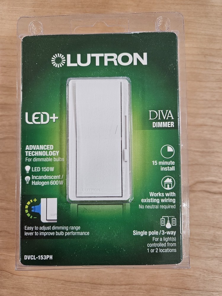 NEW Lutron Diva DVCL-153PH Dimmer Switch White Single Pole/3-Way 150W CFL/LED