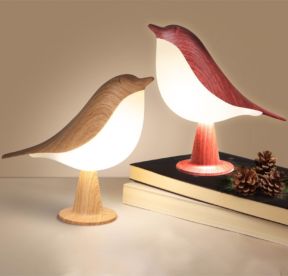 2 Pack Bird Table Lamp, Small Desk Lamp Cordless Touch Dimmable Night Light w...