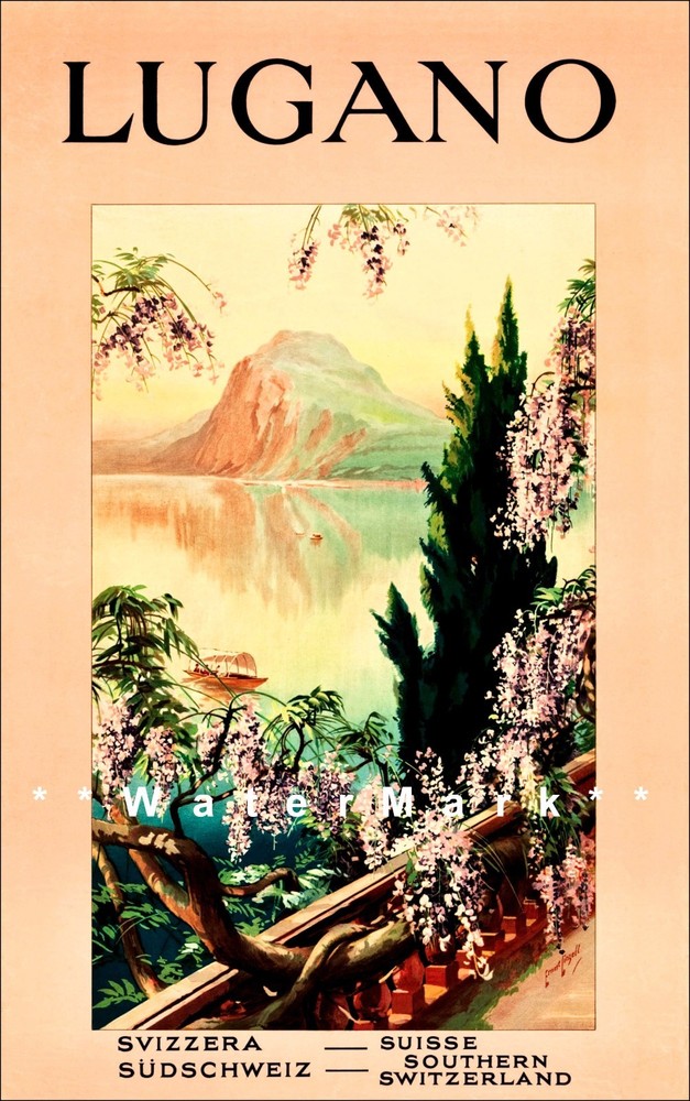 Lugano 1920 Switzerland Vintage Poster Print Lake Lugano Travel Advert Art