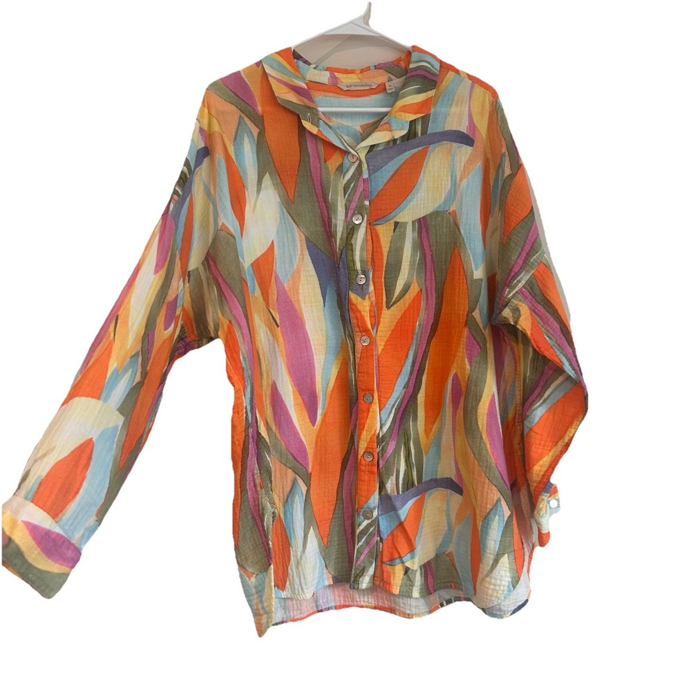 Soft Surroundings Peregrine Gauze Shirt Size 1X Abstract Artsy  Boho Palm Beach-image