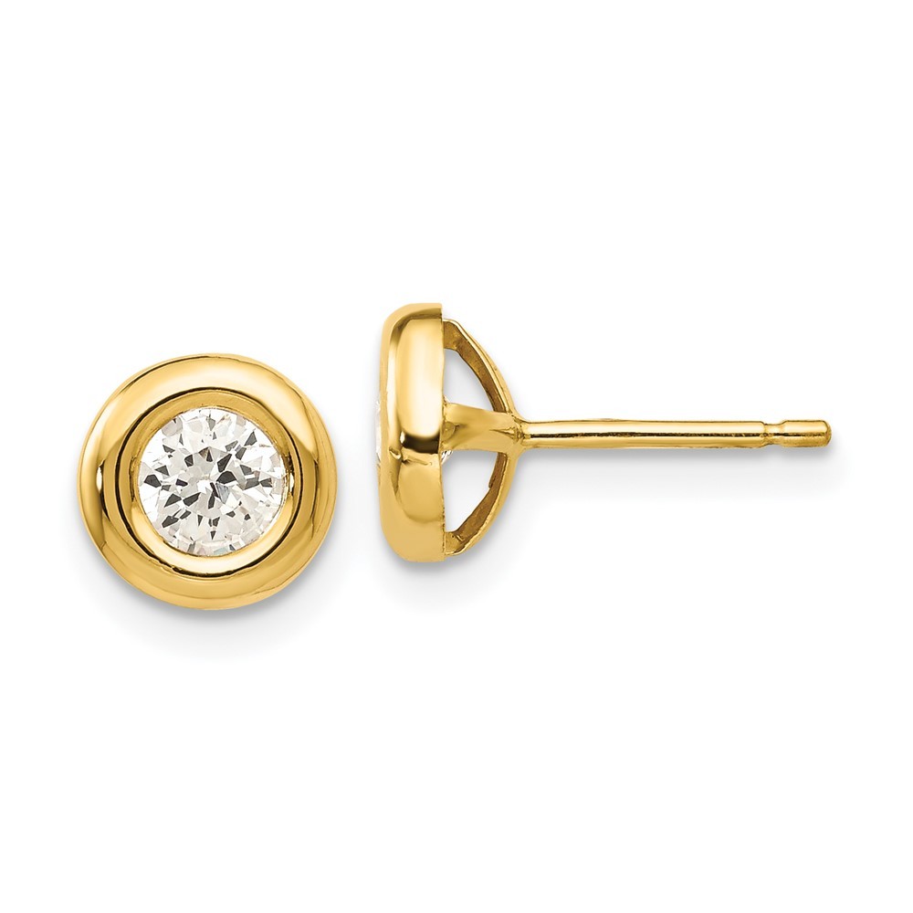 14k Yellow Gold Polished Cubic Zirconia Fancy Post Stud Earrings 0.59gm L-7 mm