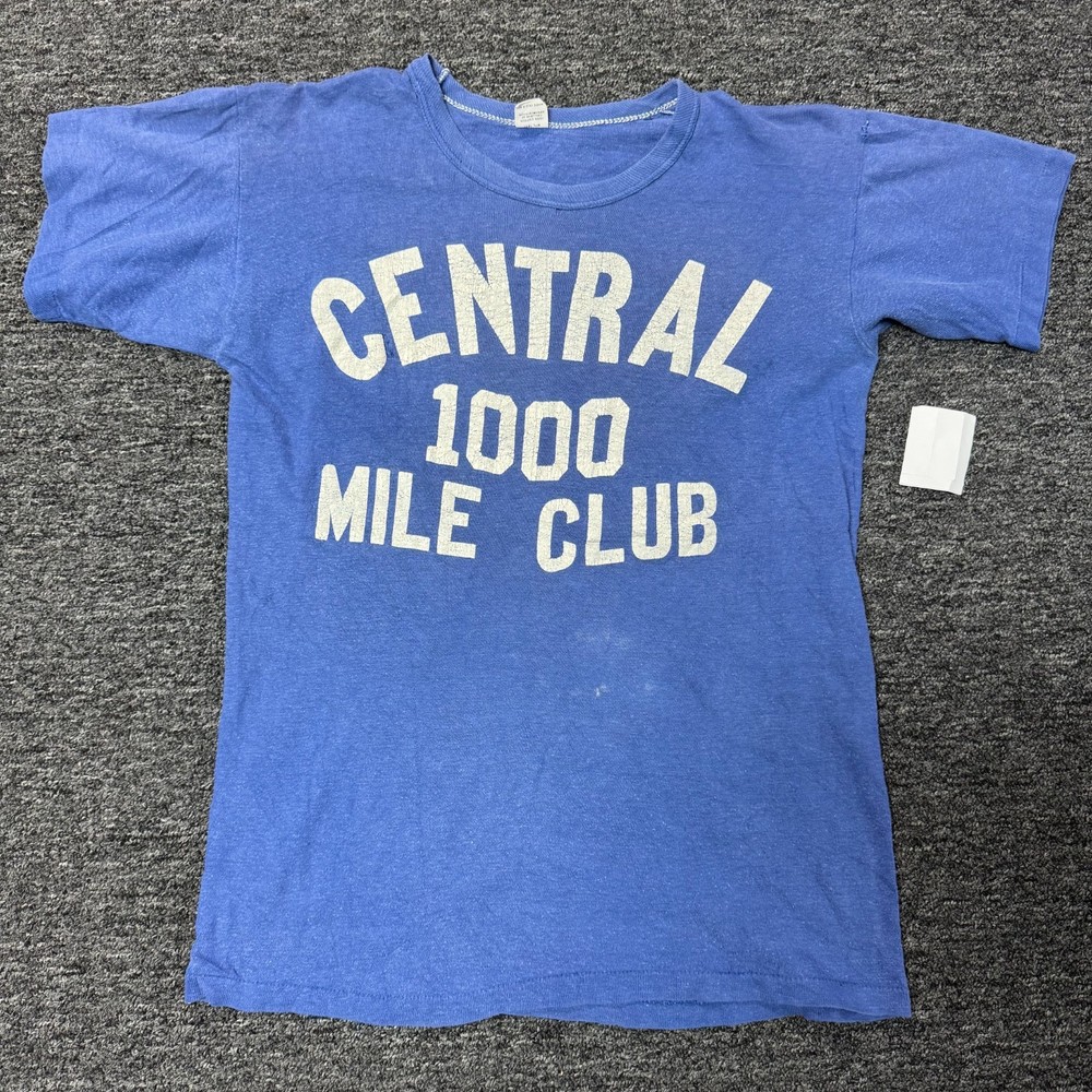 True Vintage 60s Central 1000 Mile Club Single Stitch T-Shirt S/M Sun Faded Blue
