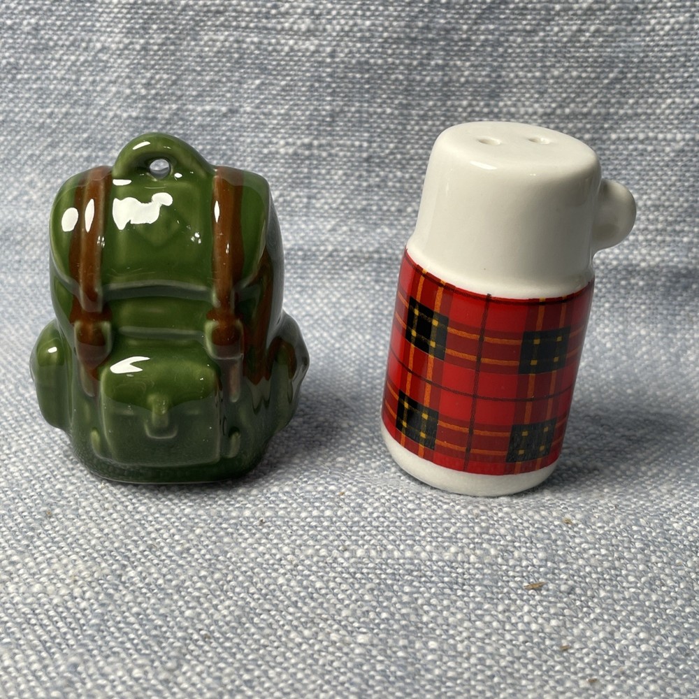 Cracker Barrel Hiking Backpack and Thermos Salt & Pepper Shakers Mini Brand New^