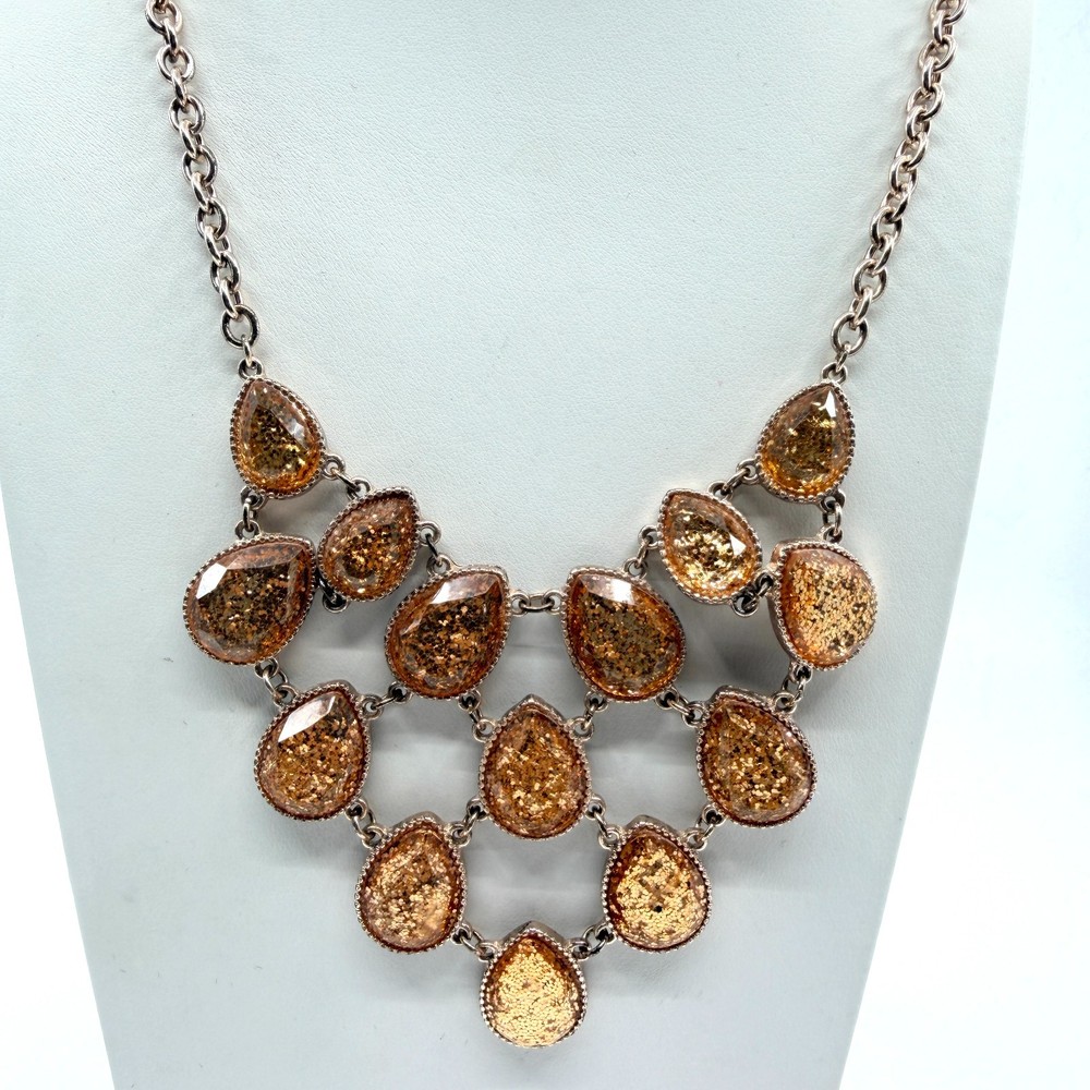 Vintage Y2K Gold Tone Faux Druzy Teardrop Statement Bib Necklace Retro Loster