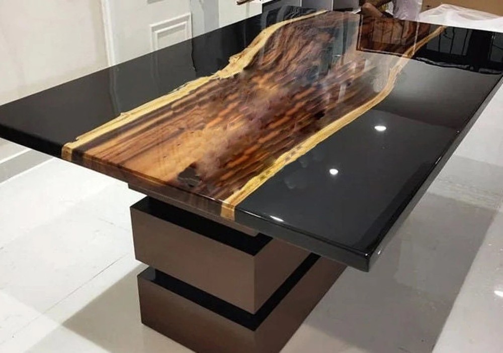 Custom Black Epoxy Resin Dining Table Top Handmade Furniture Decor