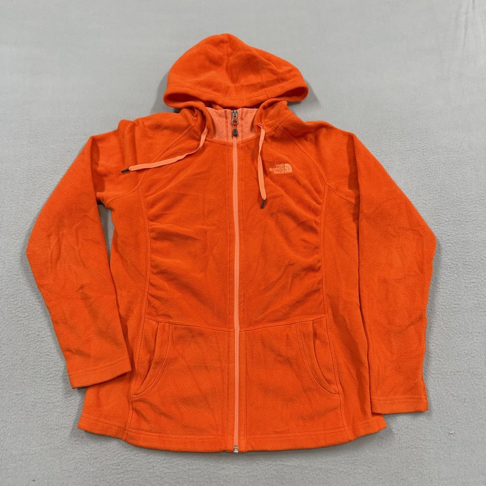 The North Face Hoodie Womens Medium Orange Full Zip Fleece Sweatshirt Logo