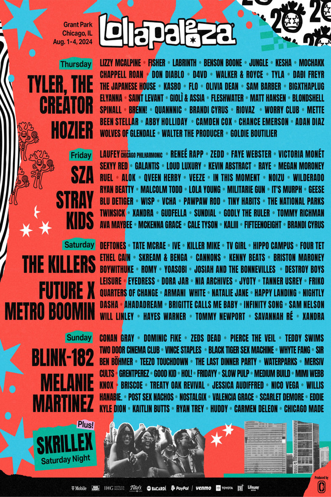 Poster Lollapalooza 2024 Festival Official At Grant Park Chicago August 1st 4th