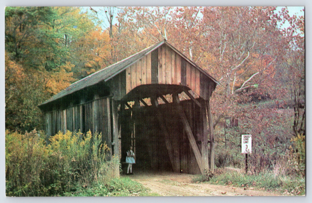 Vintage Photo Postcard McClellan Covered Bridge Girl Columbiana County Ohio USA
