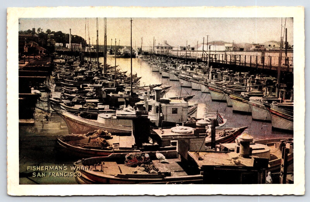 San Francisco California CA Fisherman's Wharf Fishing Boats Vintage Postcard