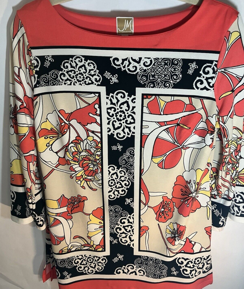 JM Collection bright multicolor rhinestone-studded tunic blouse with long sleeves in size small  