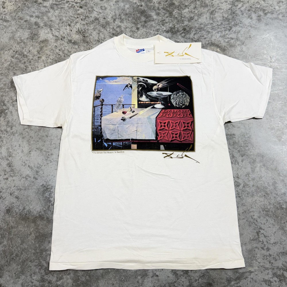 Vintage Salvador Dali Shirt Mens Large White Nature Morte Art dead stock 90s