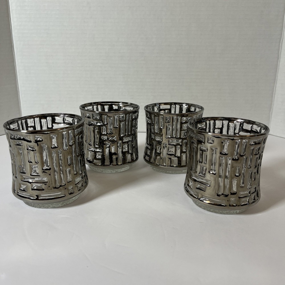 4 Libbey Platinum Artica Rocks Glasses Excellent Condition - Iconic MCM Barware