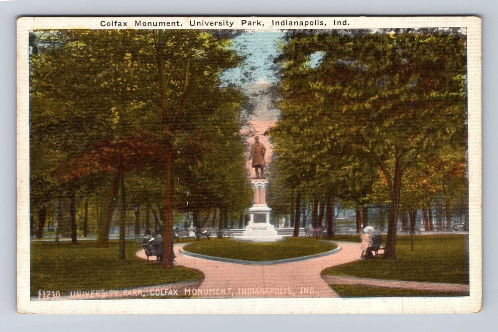 Indianapolis IN-Indiana, University Park, Colfax Monument, Vintage Postcard
