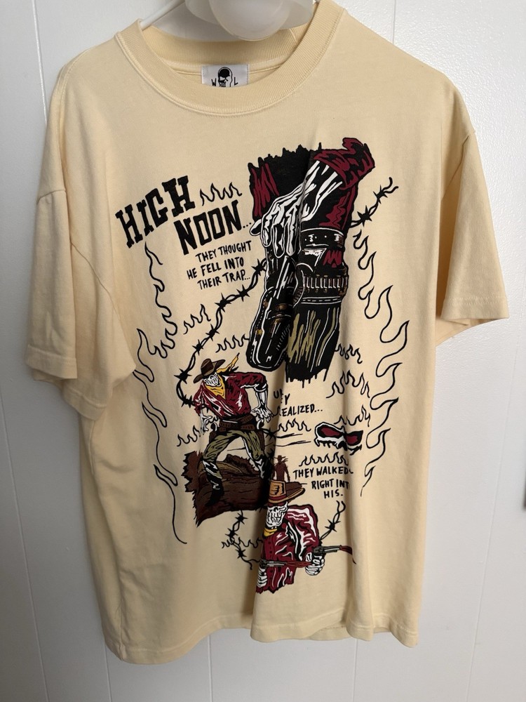 Warren Lotas High Noon T-Shirt Men's Size Medium Beige Multicolor Heavyweight