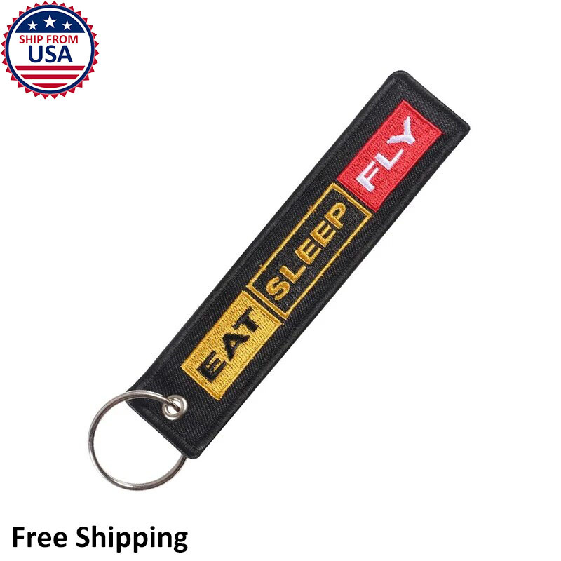 Eat Sleep Fly Pilot Aircraft Keychain Car Tag Travel Luggage Black Bag Tag