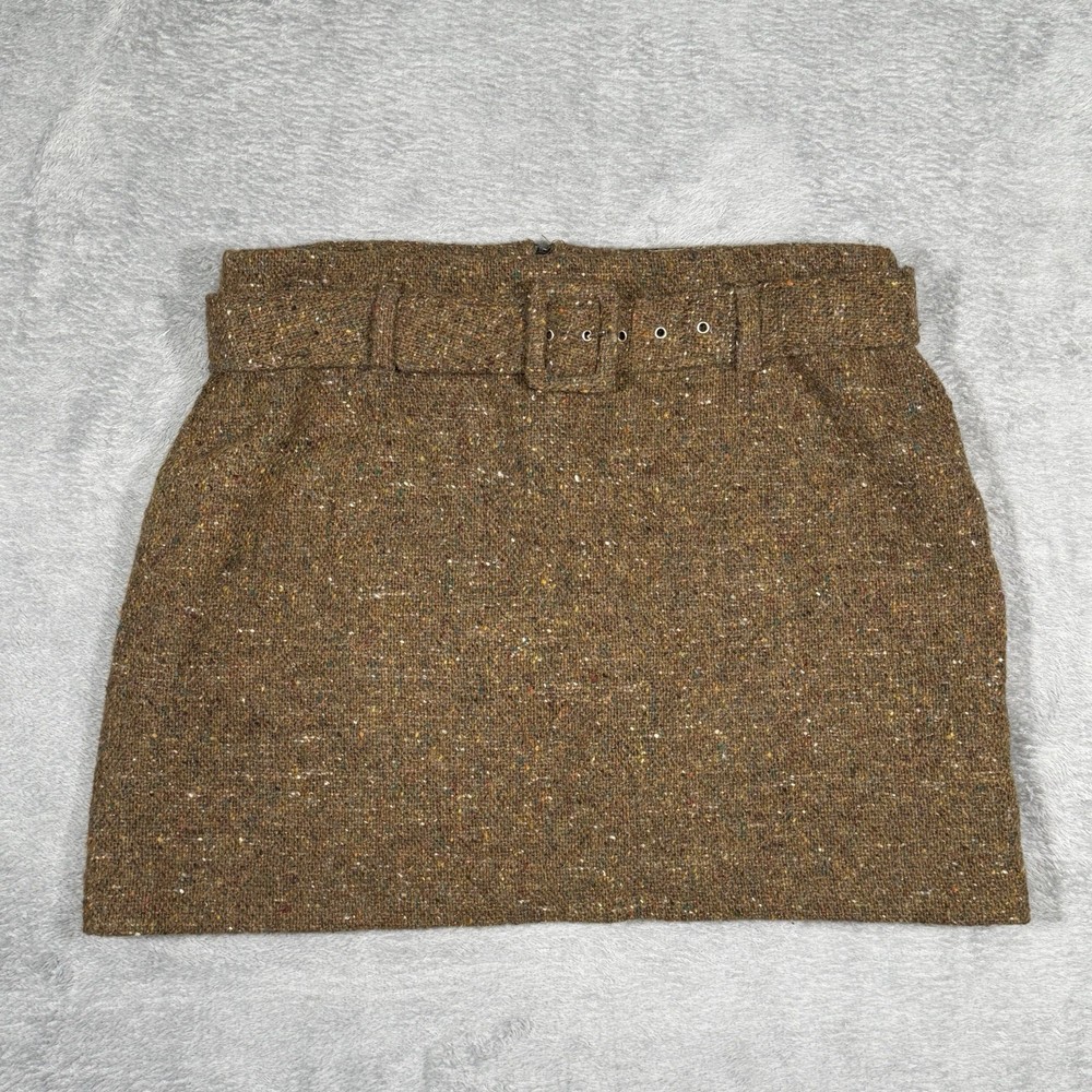 VTG Express Italy Wool Tweed Mini Skirt Brown 11/12 Flecked Girly Preppy Boho