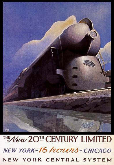 Experience Iconic 16-Hour NY to Chicago 20th Century Train Travel Vintage Poster Reproduction