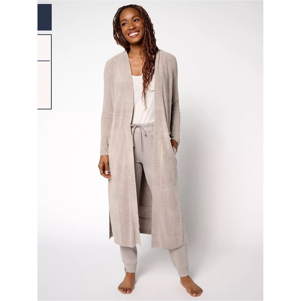 Barefoot Dreams CozyChic Lite Ribbed Long Duster Cardigan Taupe 1X QVXCL1011