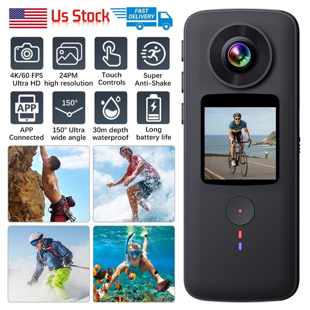 4K HD 360° Wifi Action Camera Vlog Sports Waterproof Selfie Premium Kit Recorder