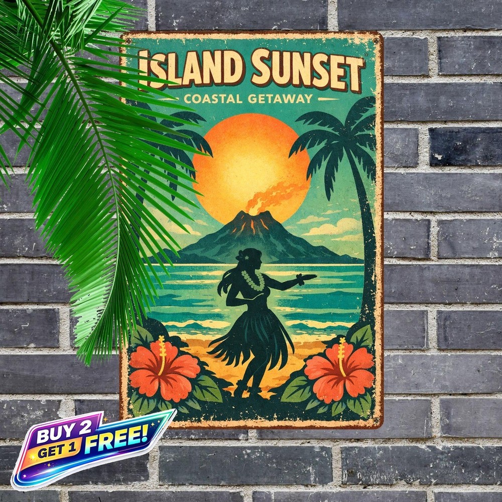 Hawaii Tropical Vintage Metal Wall Sign 8x12 Hawaiian Beach Home Decor Plaque