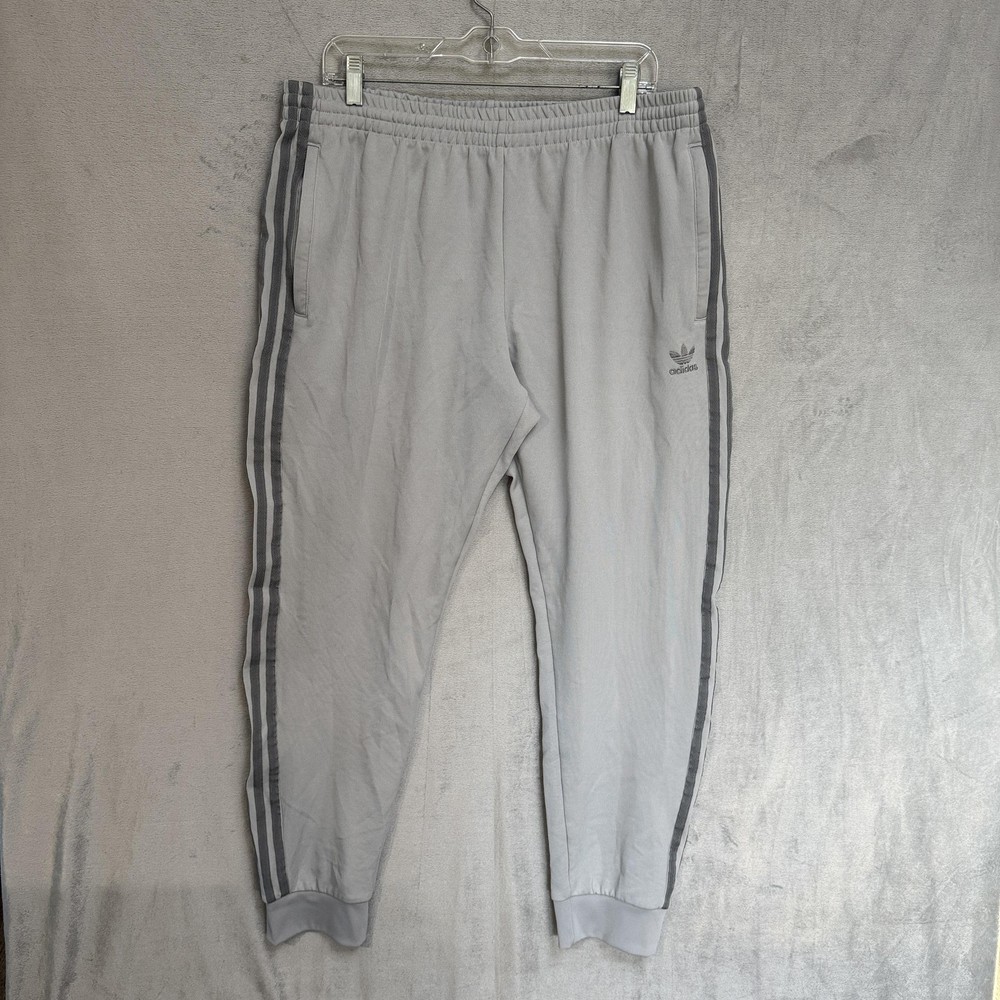 Adidas Originals Pants Mens XL Gray Jogger Sweatpants 3 Stripe Trefoil Logo