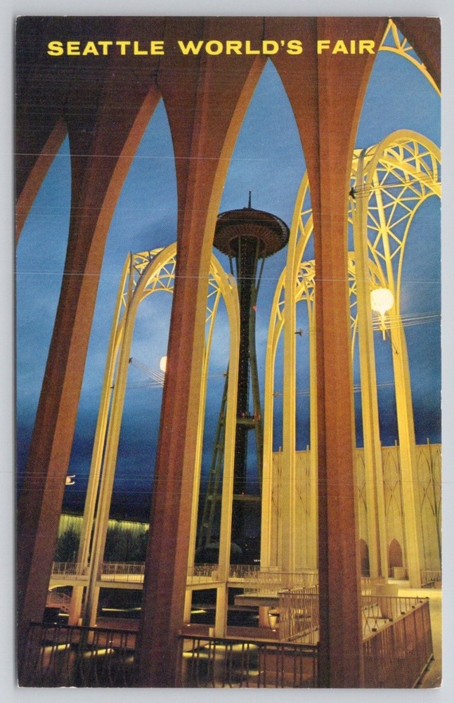 1962 Seattle World's Fair Space Needle Science Pavilion Postcard C. P. Johnston