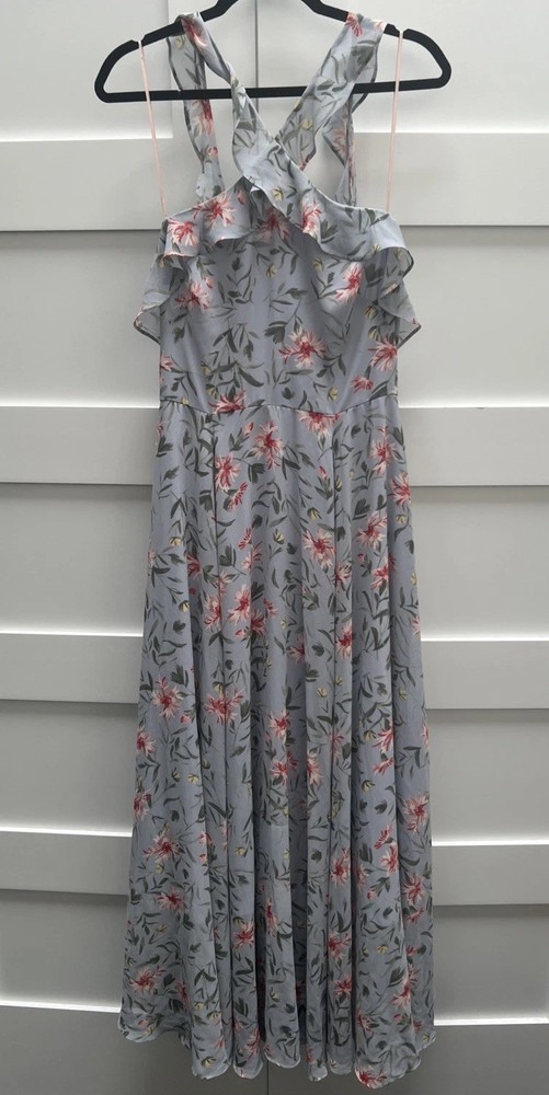 Gal Meets Glam Floral Maxi Dress Size 10 Occasion Backless Halter Blue NWT